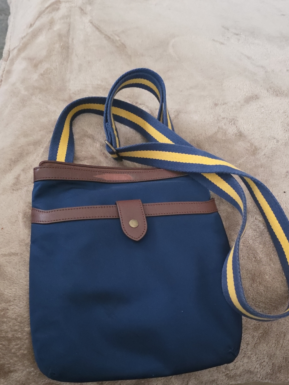 Polo by Ralph Lauren Navy Crossbody with Brown Trim and Striped Strap